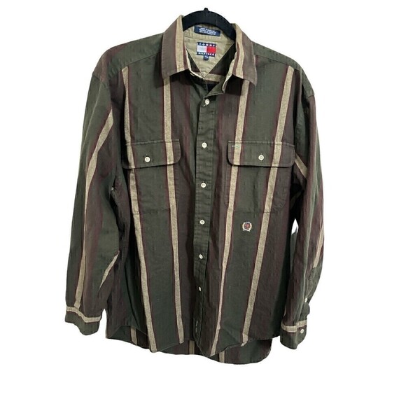 Tommy Hilfiger Button Down Shirt Size Medium Mens Long Sleeve Collared Pockets - Picture 1 of 6